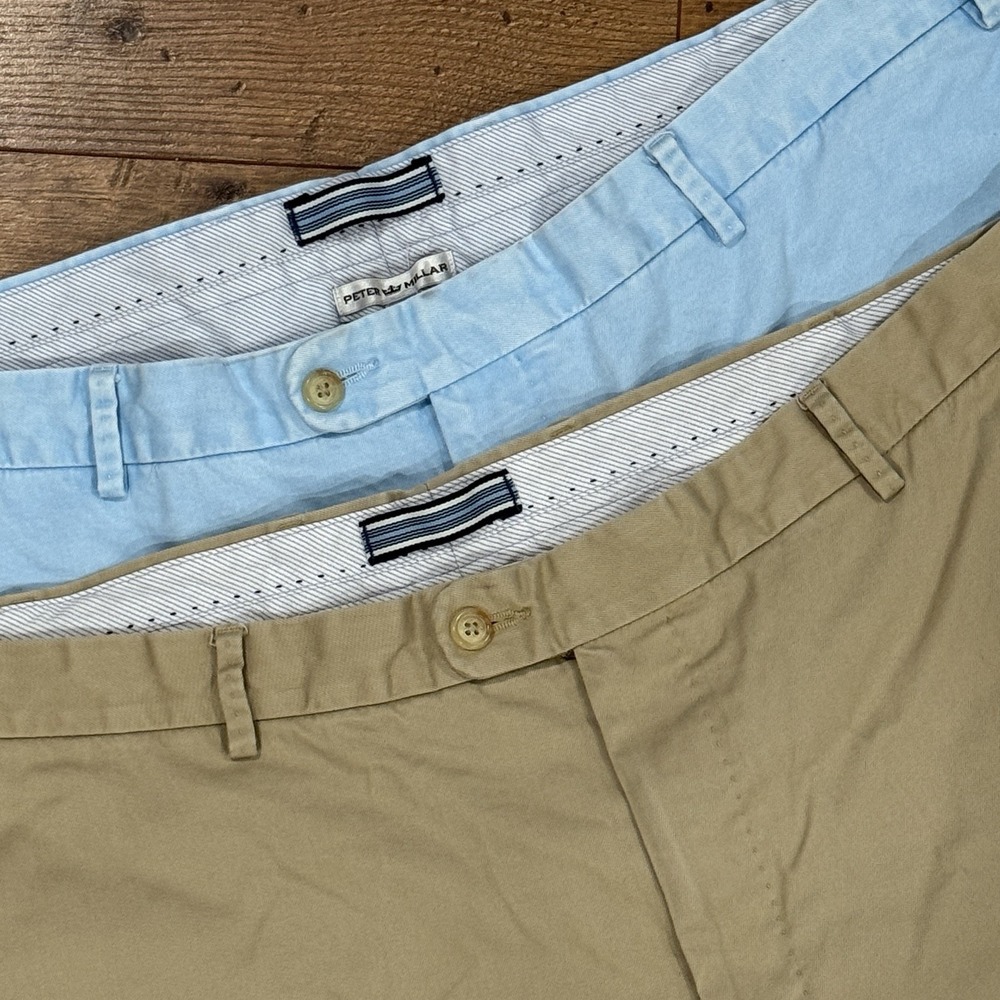 Peter Millar Shorts Mens 40 Beige  Golf  Outdoor Khaki Blue‎ X2 Lot Flat Front